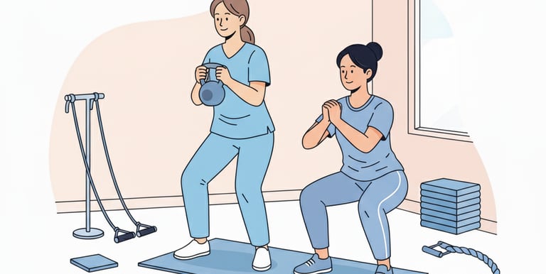 Fisioterapeuta en Albacete guiando entrenamiento funcional en Clínica Ikaika Salud