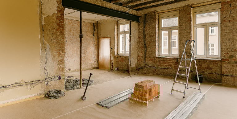 Rénovation intérieure complète avec protections au sol et reprise de structure – MACIK