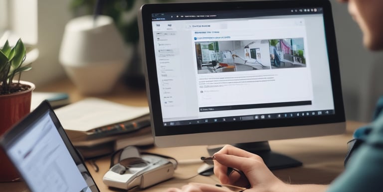 A creative workspace with a laptop showing a website design and video editing software on screen.