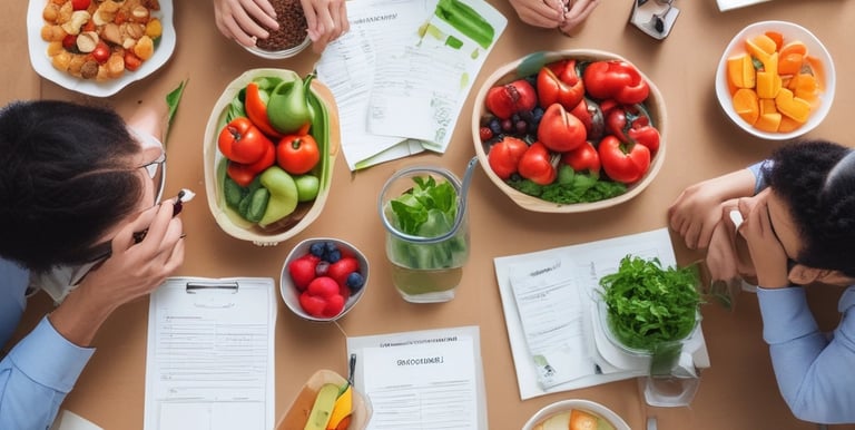 A friendly dietitian consulting with a client over a meal plan.