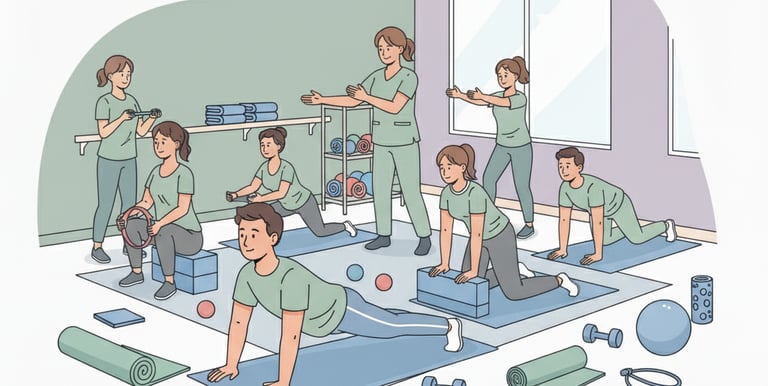 Grupo practicando pilates terapéutico en Clínica Ikaika Salud Albacete