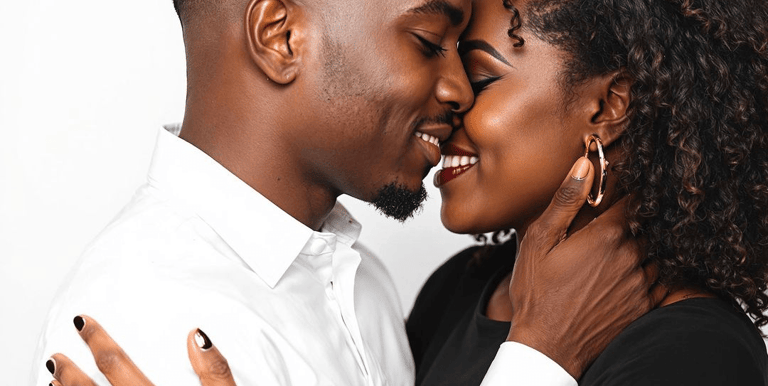 African American couple enjoying intimate moment