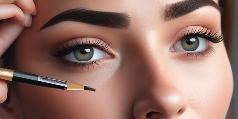 Close-up of a client’s eyebrows being carefully tinted by a technician using a fine brush.