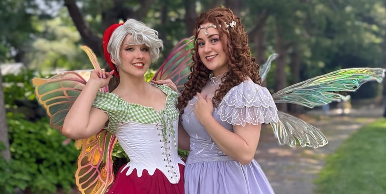Strawberry and purple fairy smile for a photo