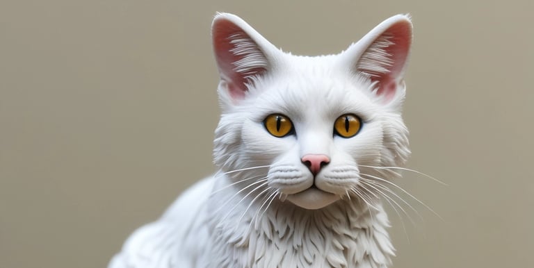 A close-up of a finely detailed, hand-painted 3D pet figurine in warm ivory and gold tones