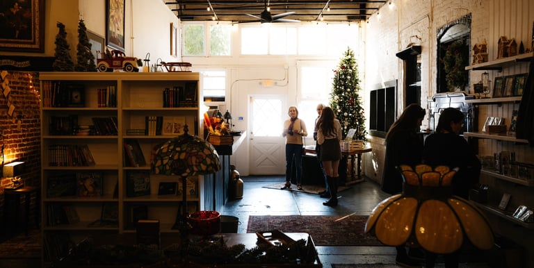 A picture taken in the back of marigolds bookstore facing the front of the store