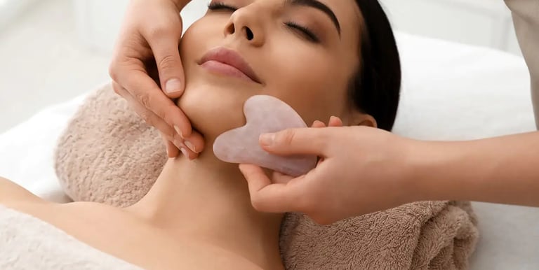 massage visage avec un guasha pour donner de l'éclat à la peau