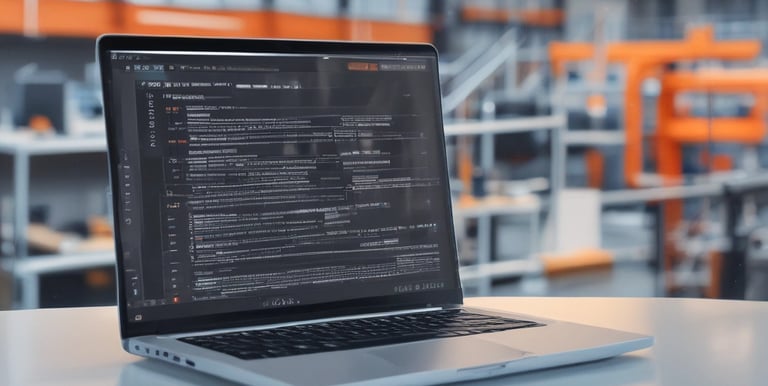 Close-up of industrial PLC control panel with glowing indicators in a factory setting.