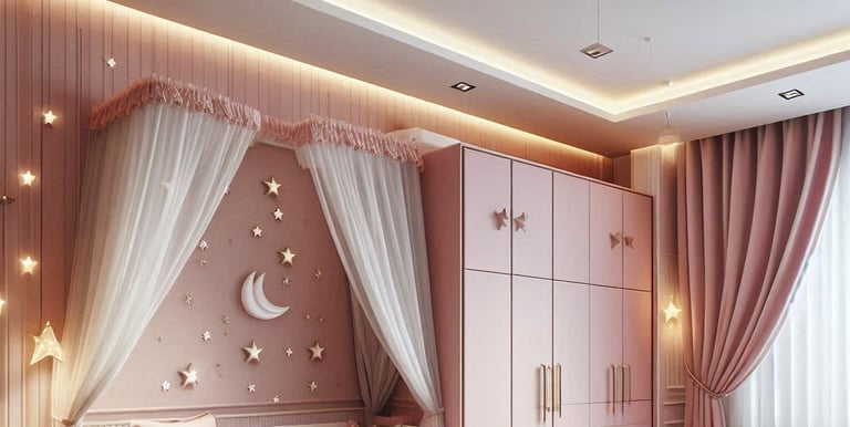QUARTO DE MENINA COR ROSA COM ILUMINAÇÃO DE ESTRELA