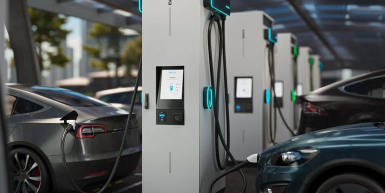 a car charging station with a charging station and a car