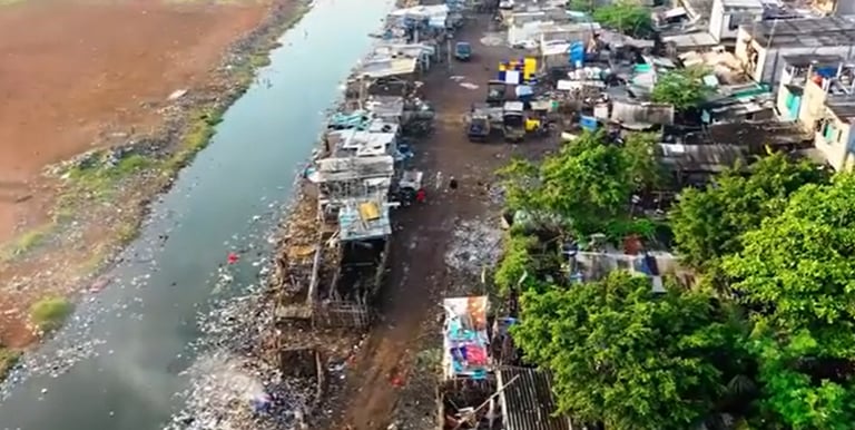 a river with a lot of garbage and a lot of trash