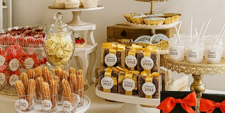Mesa de dulces postres gourmet bocadillos personalizados temática evento fiesta 