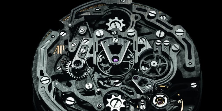 Close-up of Audemars Piguet mechanical watch movement with intricate finishing