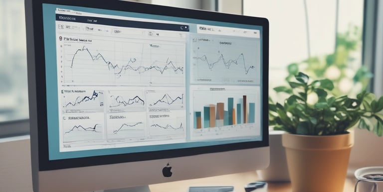 A team collaborating over a laptop with charts and graphs on screen, symbolizing digital strategy.