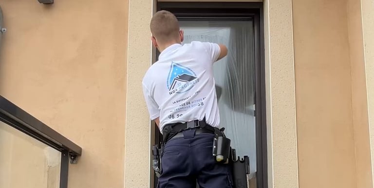 Une personne qui nettoie une vitre 