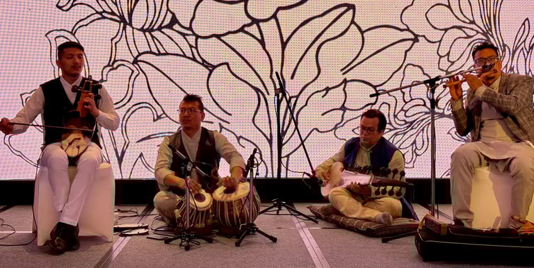 group of musicians performing folk Nepali music live in a wedding party