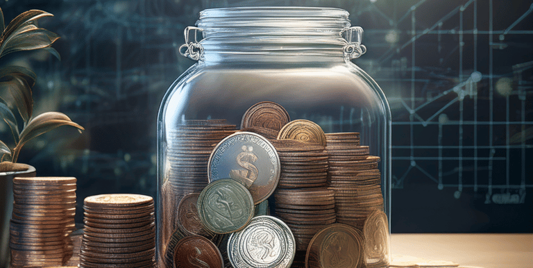 a jar of coins and coins in a jar