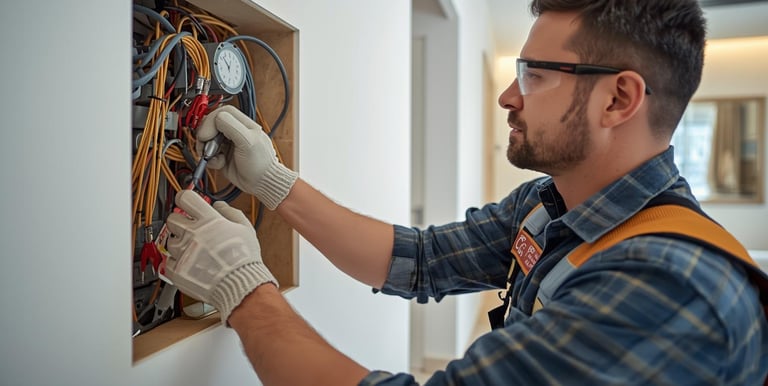 Electrician installing concealed wiring in Dubai residential property