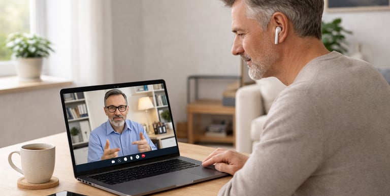 Online-Coaching über Laptop für digitale Themen und ChatGPT einfach erklärt für Einsteiger (KI-Bild)