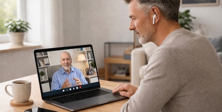 Online-Coaching zu digitalen Themen mit einem männlichen Kunden