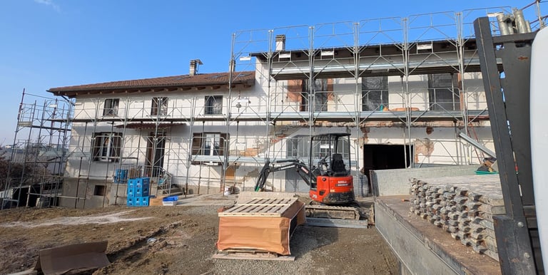 a construction site with a construction worker on a construction site