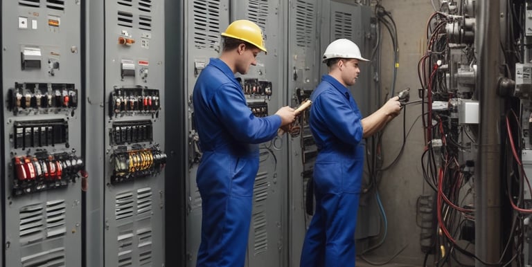 Modern industrial building under construction with visible steel framework and workers.