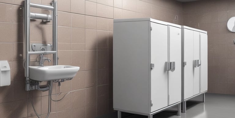 Modern industrial building under construction with visible steel framework and workers.