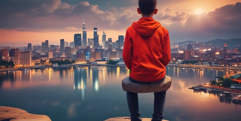 Minimalist technological silhouette representing community problem-solving with glowing circuits.