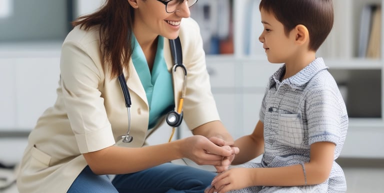 Close-up of surgical instruments neatly arranged on a sterile tray in a pediatric operating room.