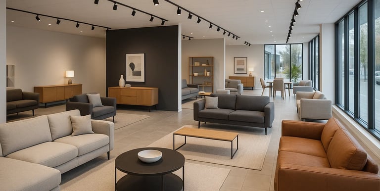 Showroom Mobili Paolo con ambienti living moderni e divani di design