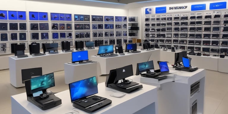 A selection of laptops and gaming consoles for sale.