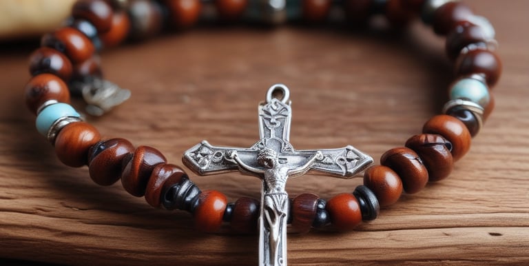 An artistic depiction of a saint surrounded by soft candlelight and traditional Catholic symbols