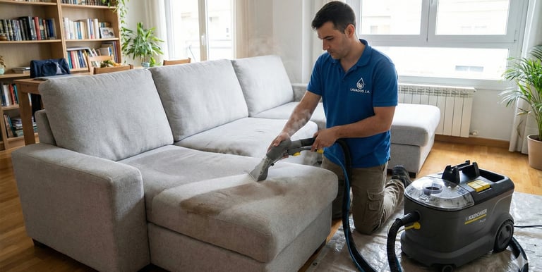 Tecnico limpieza un sofa en Ibagué