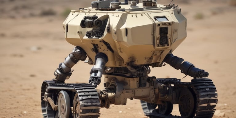 A sleek, matte black autonomous drone hovering with subtle blue HUD glows against a dark, textured carbon fiber background.