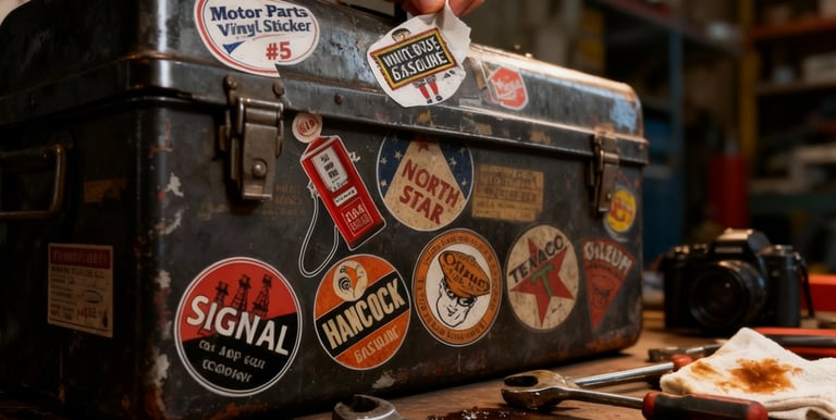 toolbox with stickers on it