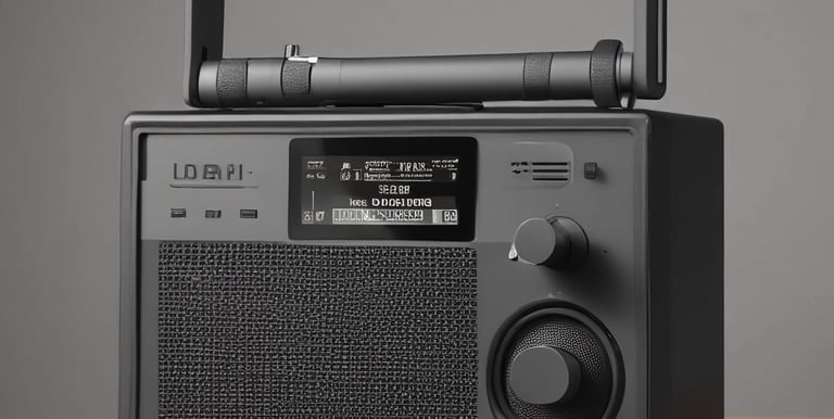 A warm radio studio with microphones and headphones, softly lit to create a welcoming atmosphere.