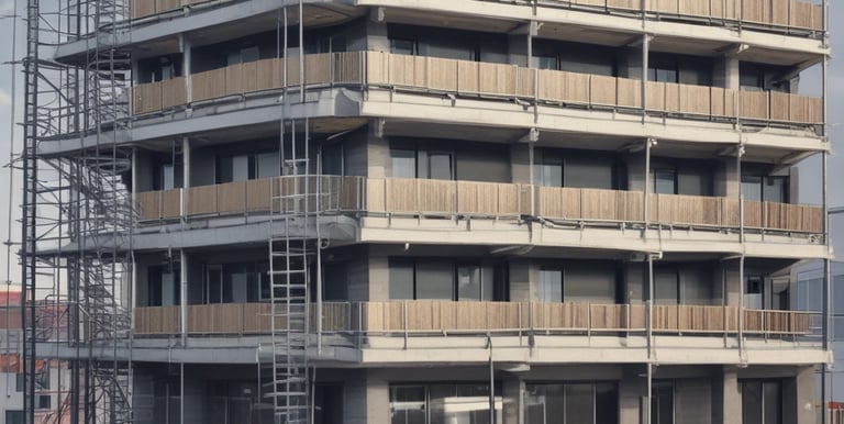 A clean workspace featuring a laptop displaying a one-page website with navy and red accents.