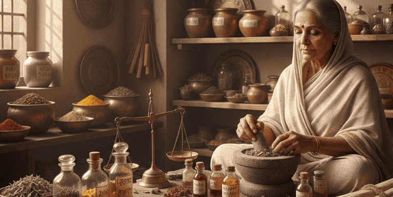 mujer mayor preparando remedios naturales