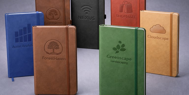 moleskine personalizado com capa em couro sintético baixo relevo