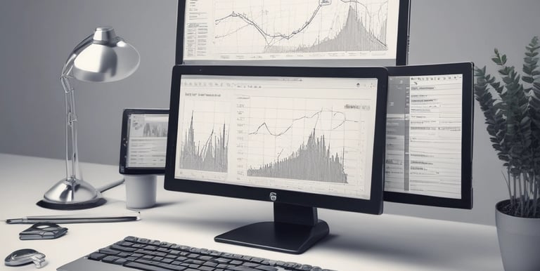 Close-up of hands typing on a laptop keyboard with digital marketing charts on screen.
