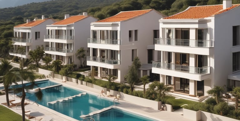 Photo of a modern residential building under construction with workers on site.