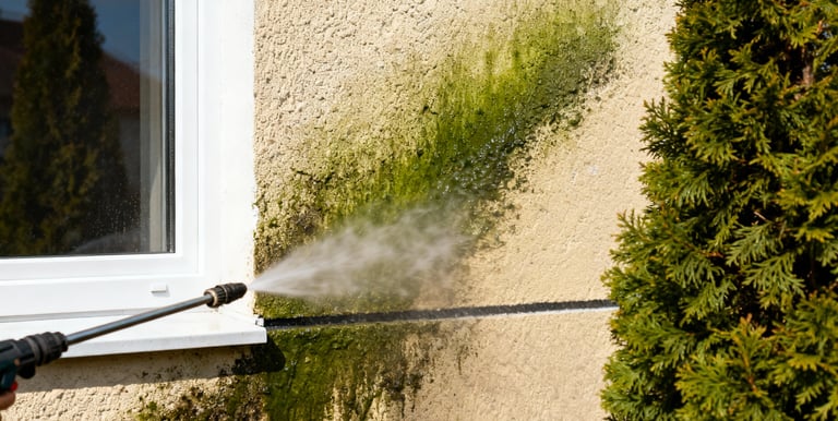 a person using a pressurer to clean a window