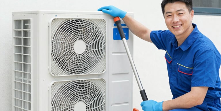 Technician carefully inspecting an air duct with a camera in a modern home.