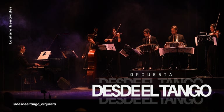 a band playing music on stage with orchestra