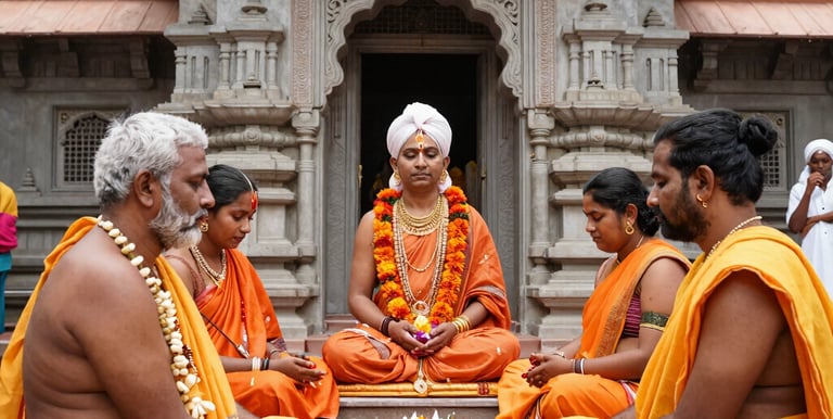 A close-up of a smartphone screen showing the temple app interface with donation and service options.