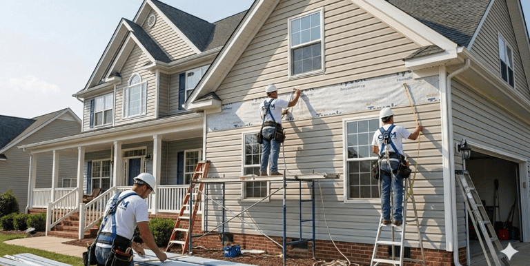 Professional siding installation on residential home in Durham North Carolina