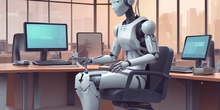 Close-up of a sleek smartphone displaying a smart AI assistant interface in a modern office setting.