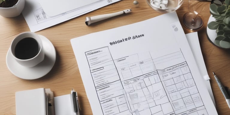 Close-up of hands reviewing architectural blueprints and financial documents on a wooden table.