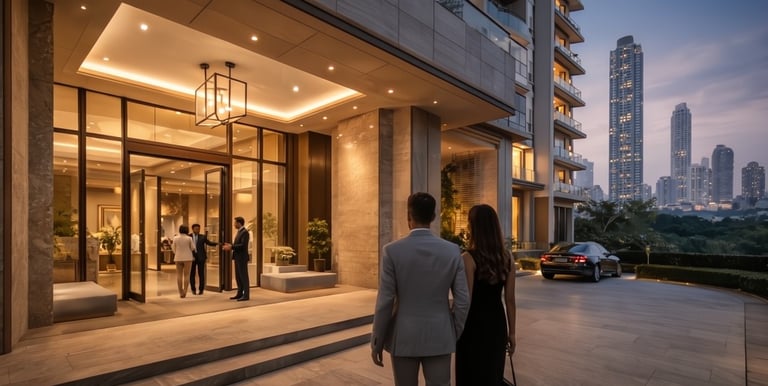 Luxury residential building entrance in Mumbai with off-market and pre-launch property opportunities – Safari Landmark