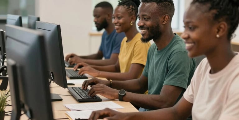 A team of professionals collaborating over complex data visualizations on multiple screens.